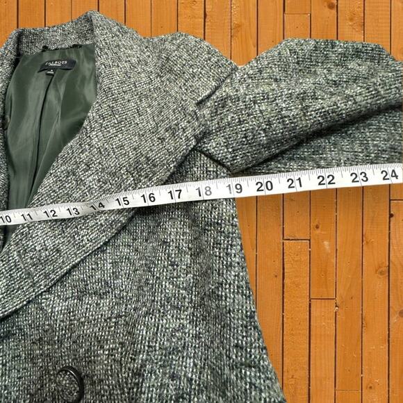 Talbots Green Gray Tweed Wool Blend Cropped Jacket Blazer Size 4 - Picture 4 of 9